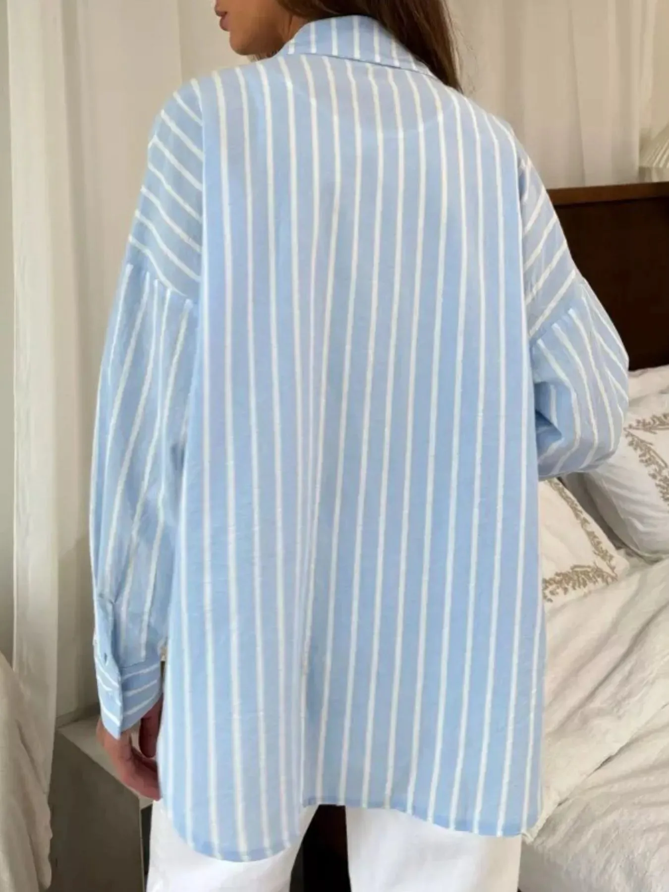 Striped Oversized Button-Down Shirt sold by Charming Charlie product image thumbnail 3