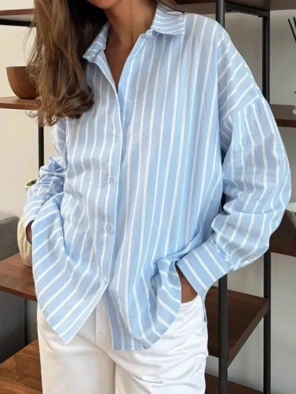 Striped Oversized Button-Down Shirt sold by Charming Charlie