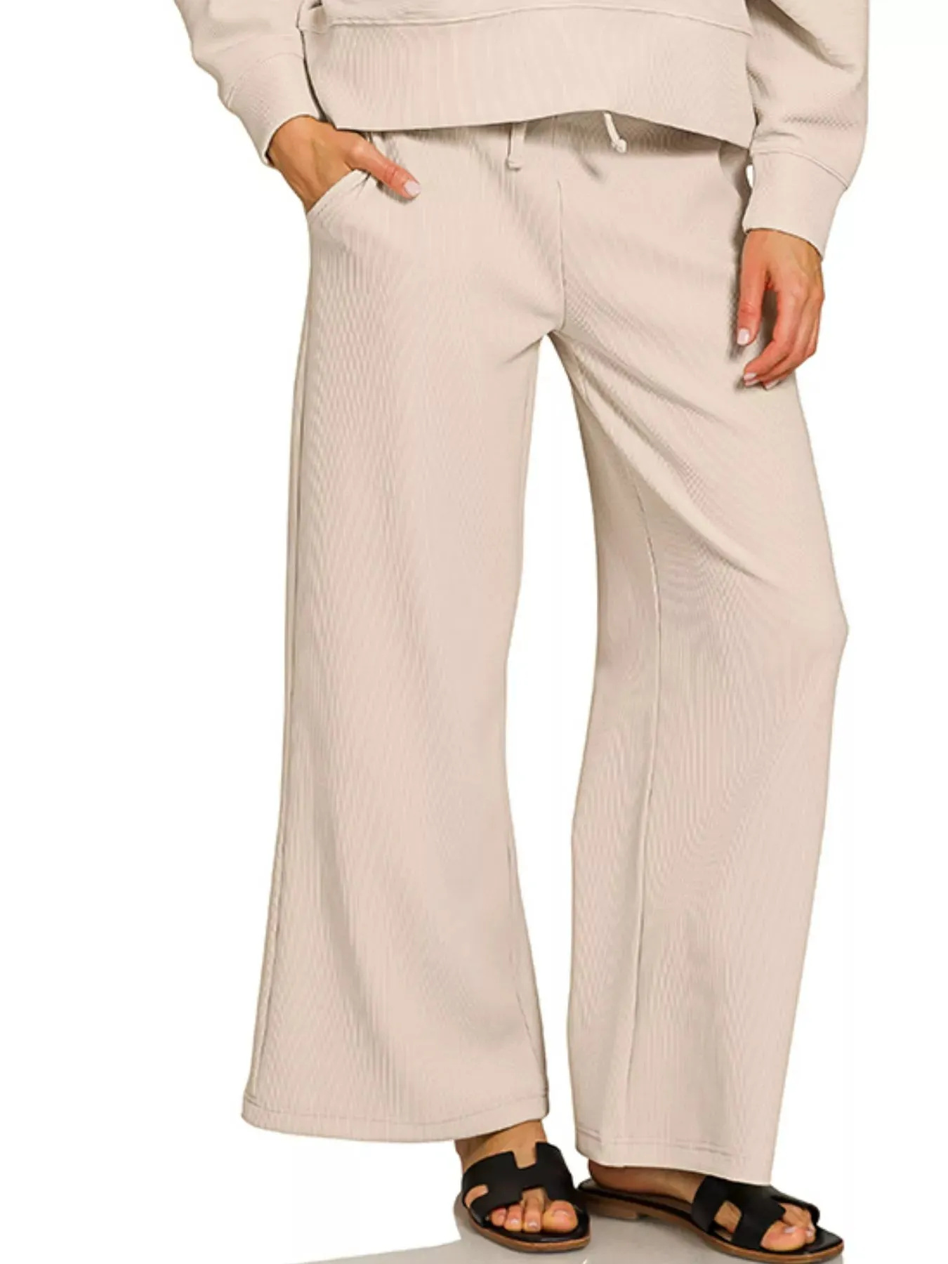 Zenana Ribbed Round Neck Pullover and Drawstring Pants Set sold by Charming Charlie product image thumbnail 2