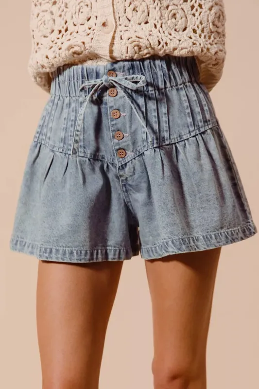 SO ME Flared Denim Shorts with Elasticized Waist sold by Charming Charlie