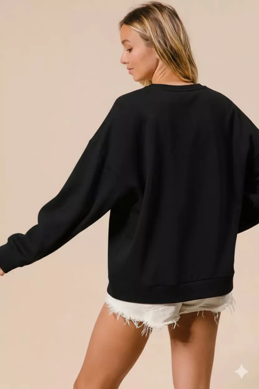 BiBi Plaid Merry Lettering Christmas Fleece Sweatshirt sold by Charming Charlie product image thumbnail 2