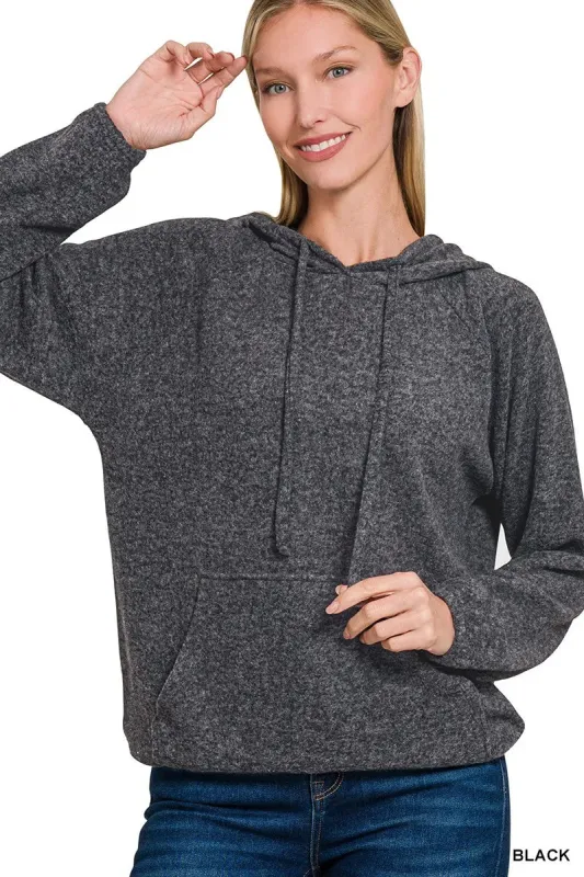 Zenana Brushed Hacci Melange Hooded Sweater sold by Charming Charlie