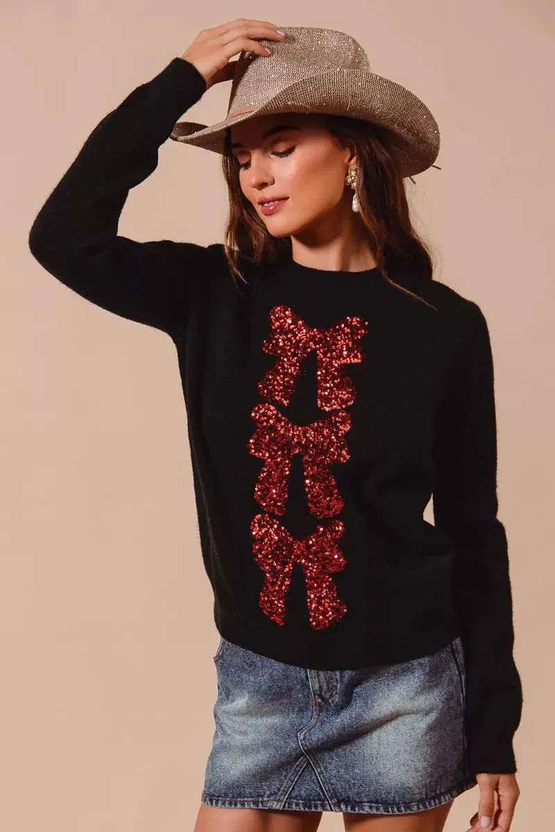 SO ME Sequins Bow Ribbon Embellished Christmas Sweater sold by Charming Charlie product image thumbnail 2