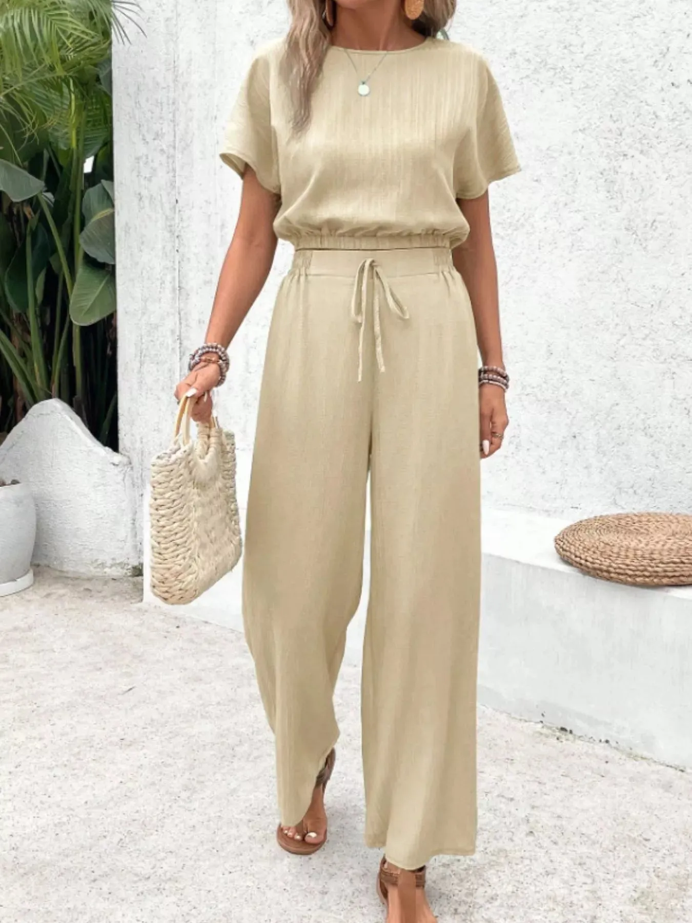 Round Neck Short Sleeve Top and Pants Set sold by Charming Charlie