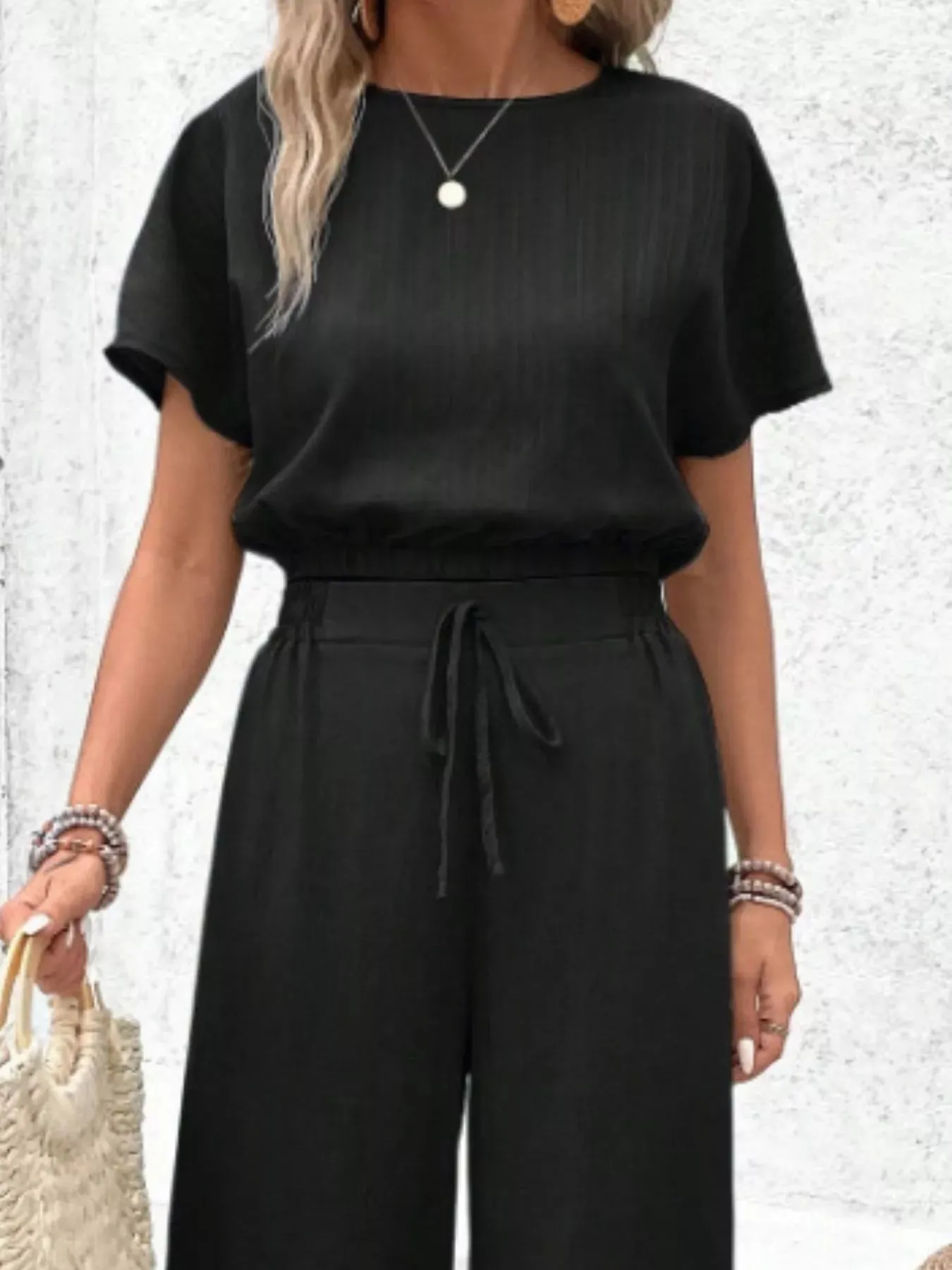 Round Neck Short Sleeve Top and Pants Set sold by Charming Charlie product image thumbnail 5