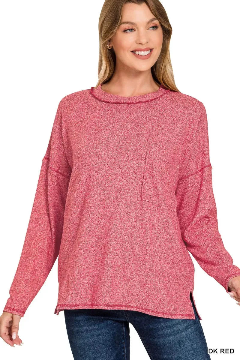 Zenana Soft Melange Hacci Round-Neck Long Sleeve T-Shirt sold by Charming Charlie