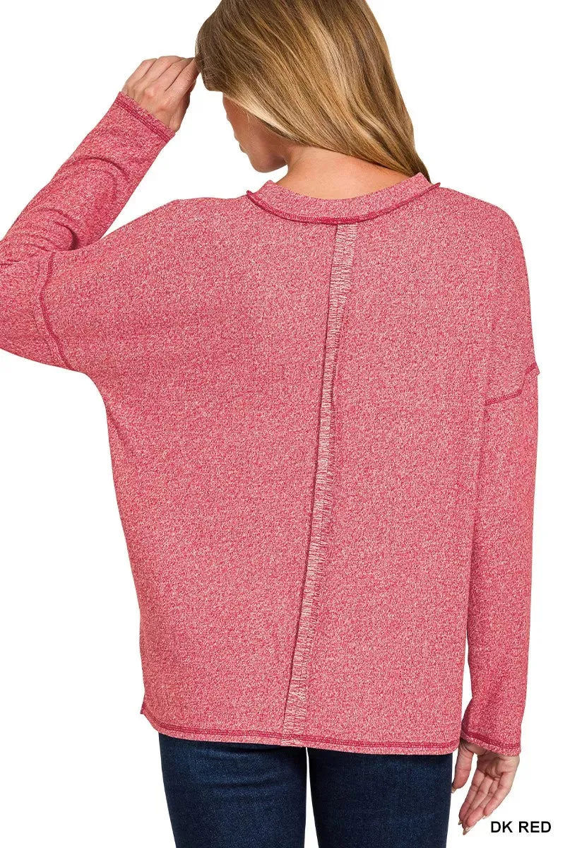 Zenana Soft Melange Hacci Round-Neck Long Sleeve T-Shirt sold by Charming Charlie product image thumbnail 2