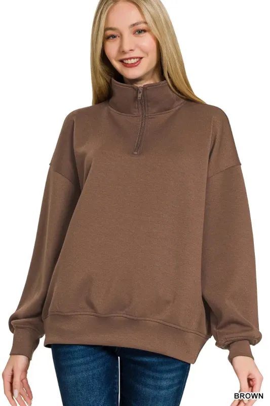 Zenana Scuba Quarter-Zip Sweatshirt sold by Charming Charlie