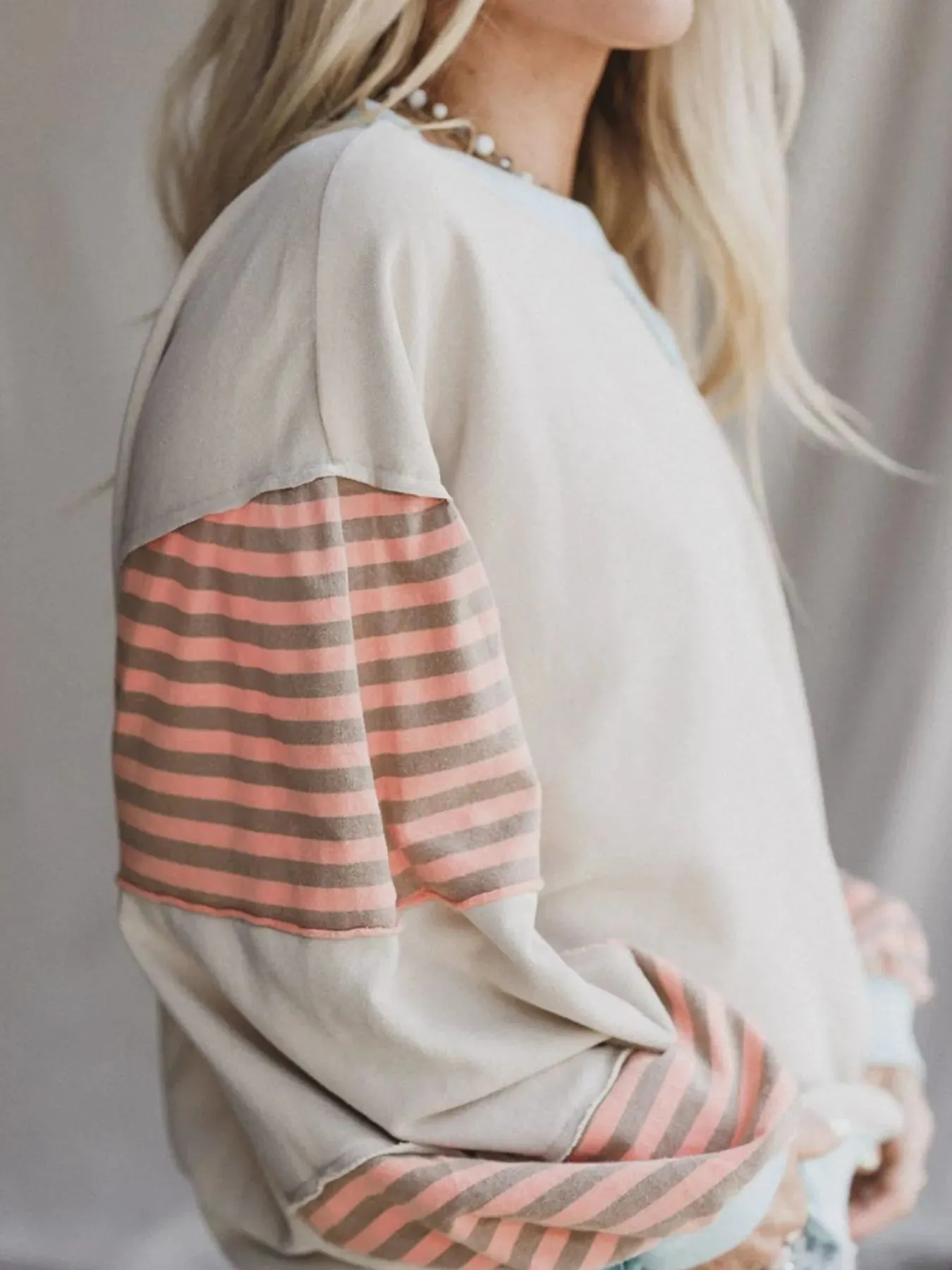 Striped Colorblock Patchwork Drop Shoulder Sweatshirt sold by Charming Charlie product image thumbnail 4
