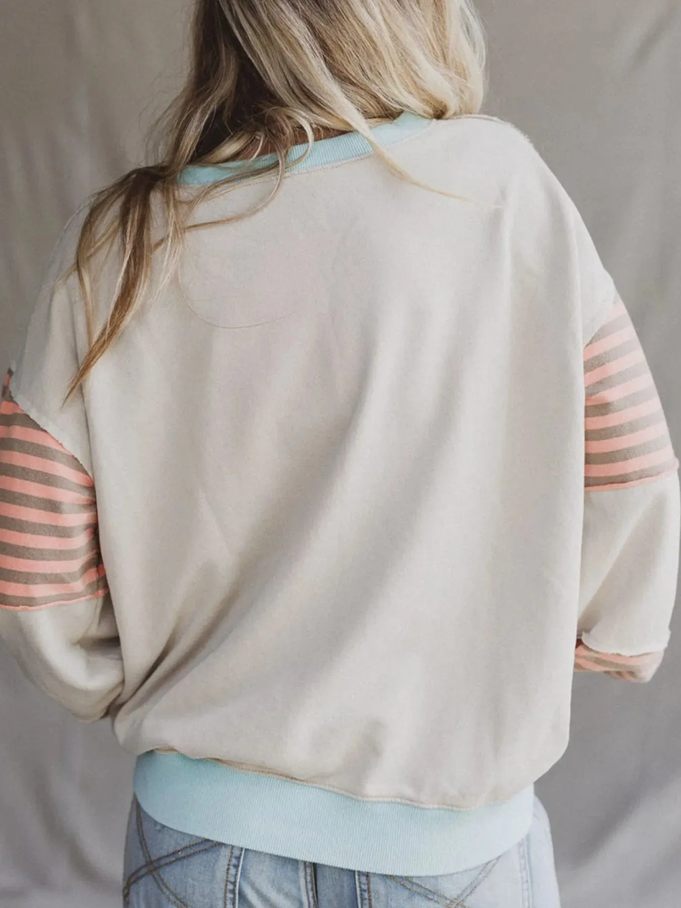 Striped Colorblock Patchwork Drop Shoulder Sweatshirt sold by Charming Charlie product image thumbnail 3