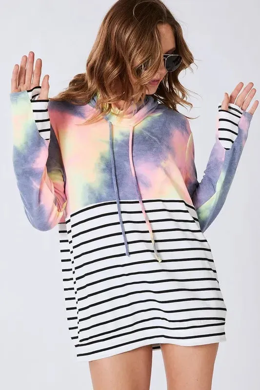 BiBi Tie Dye French Terry Cowl Neck Top sold by Charming Charlie