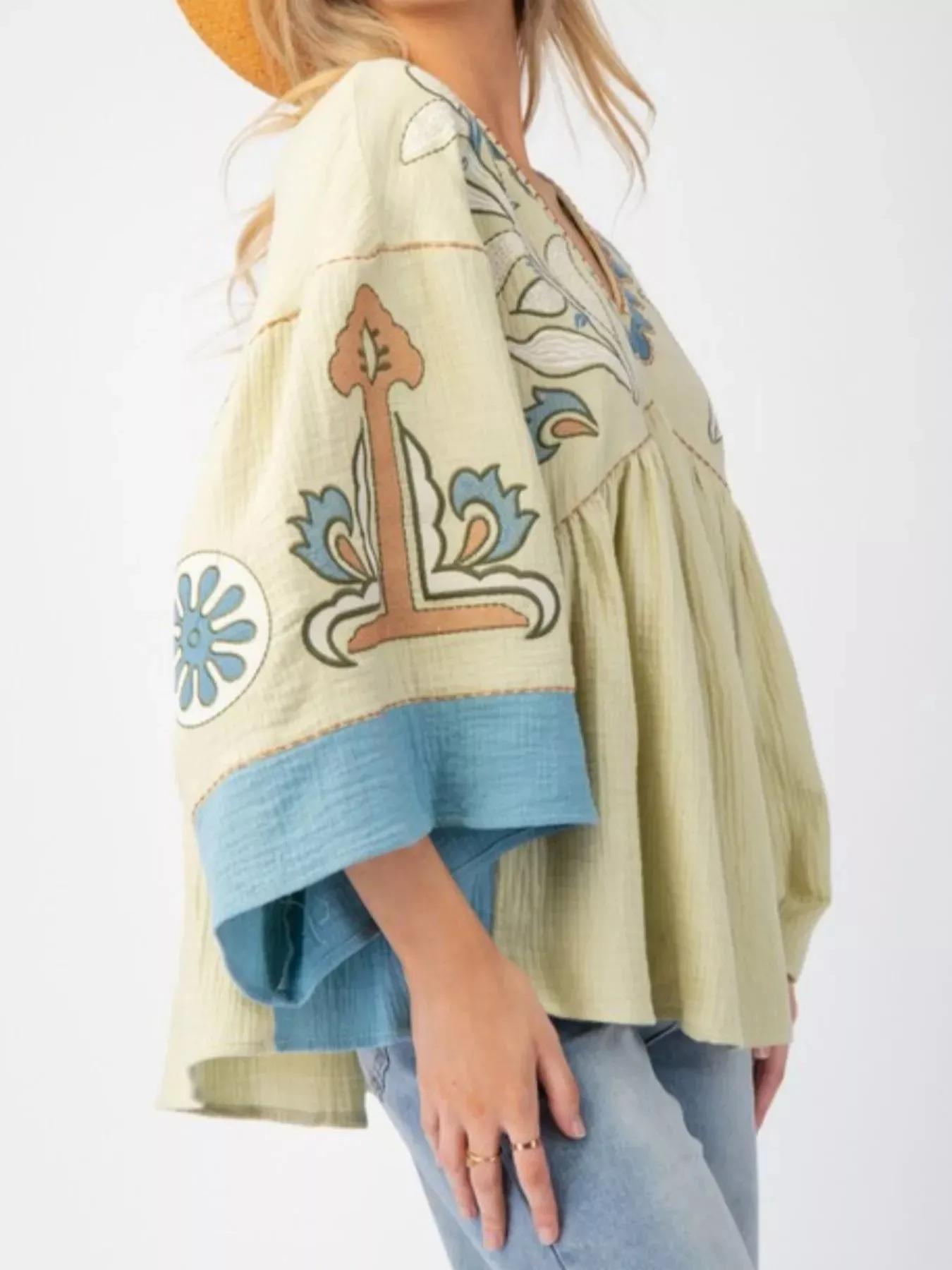 Printed V-Neck Top with Contrast Trim Details sold by Charming Charlie product image thumbnail 5