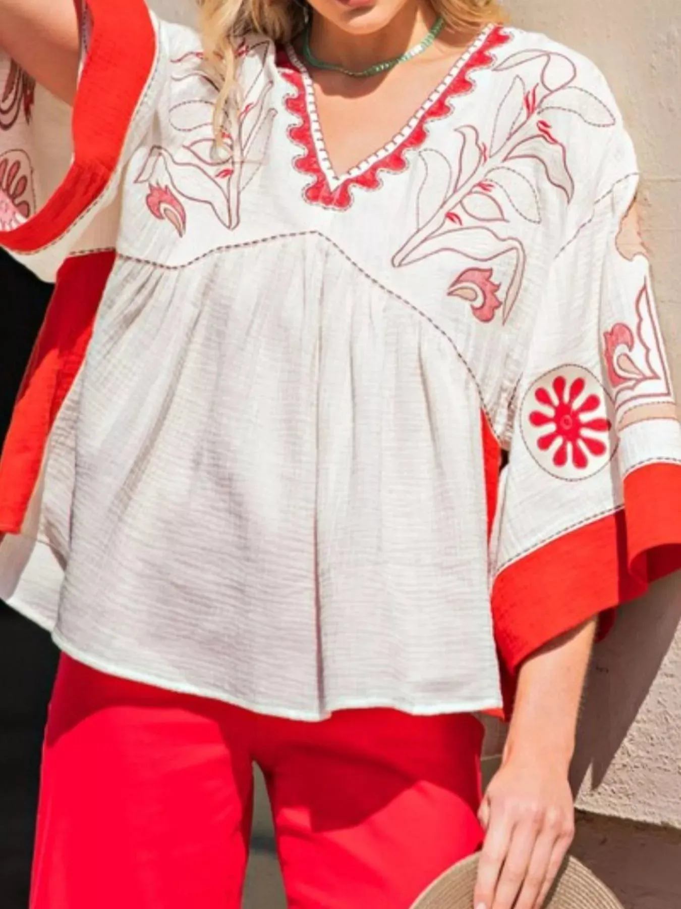 Printed V-Neck Top with Contrast Trim Details sold by Charming Charlie product image thumbnail 2