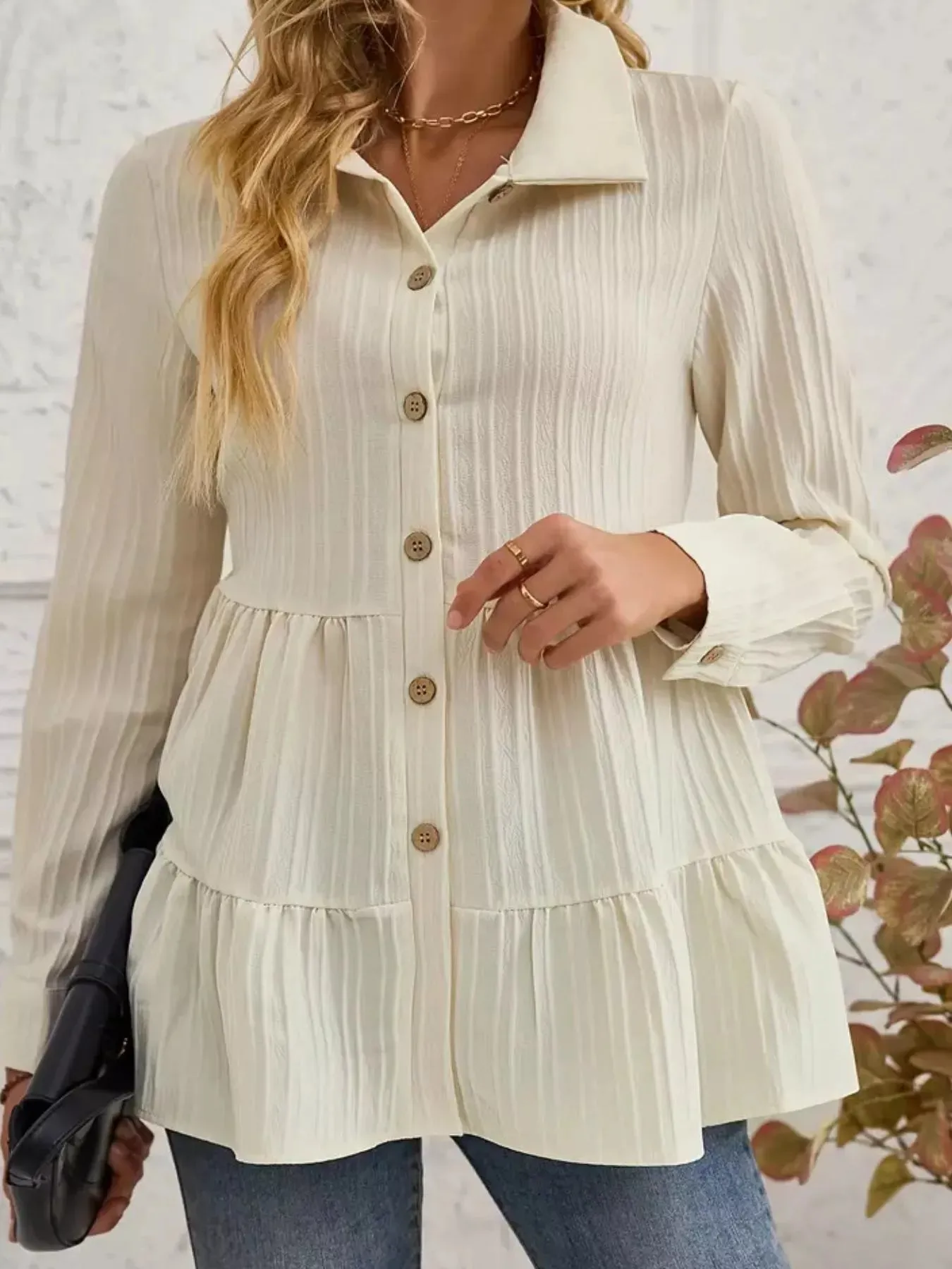 Button-Down Long Sleeve Tiered Shirt sold by Charming Charlie product image thumbnail 5