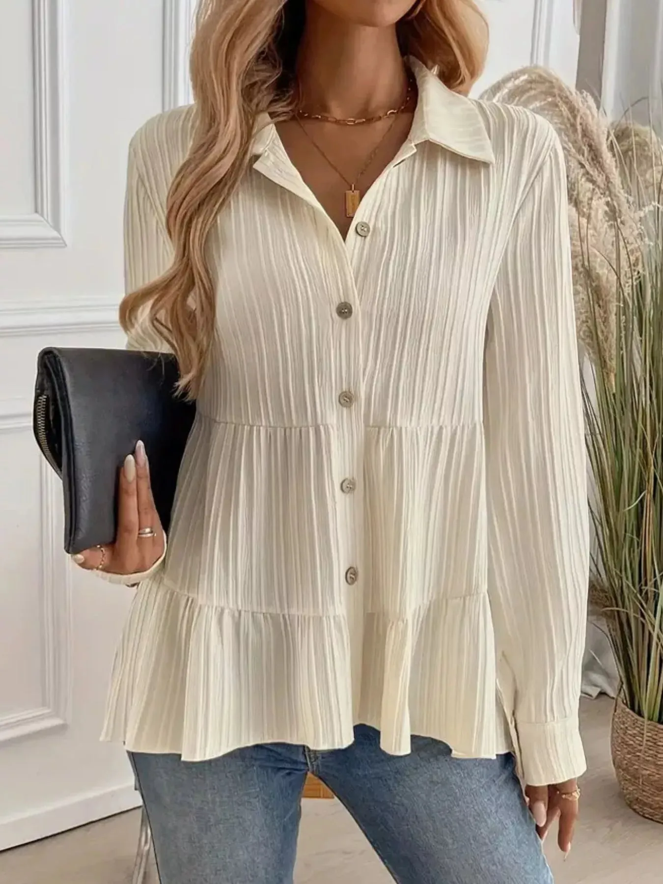 Button-Down Long Sleeve Tiered Shirt sold by Charming Charlie product image thumbnail 2