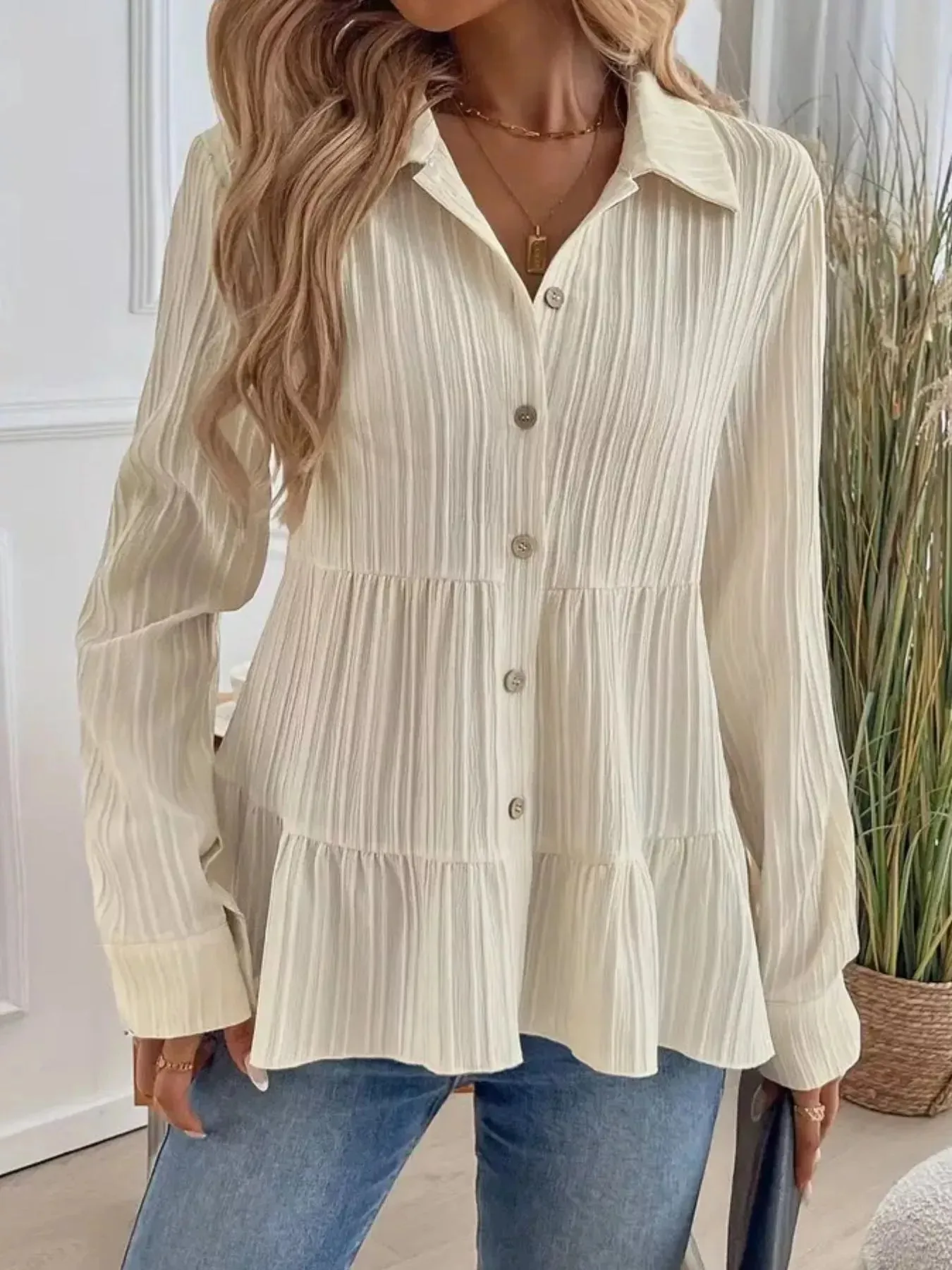Button-Down Long Sleeve Tiered Shirt sold by Charming Charlie product image thumbnail 3