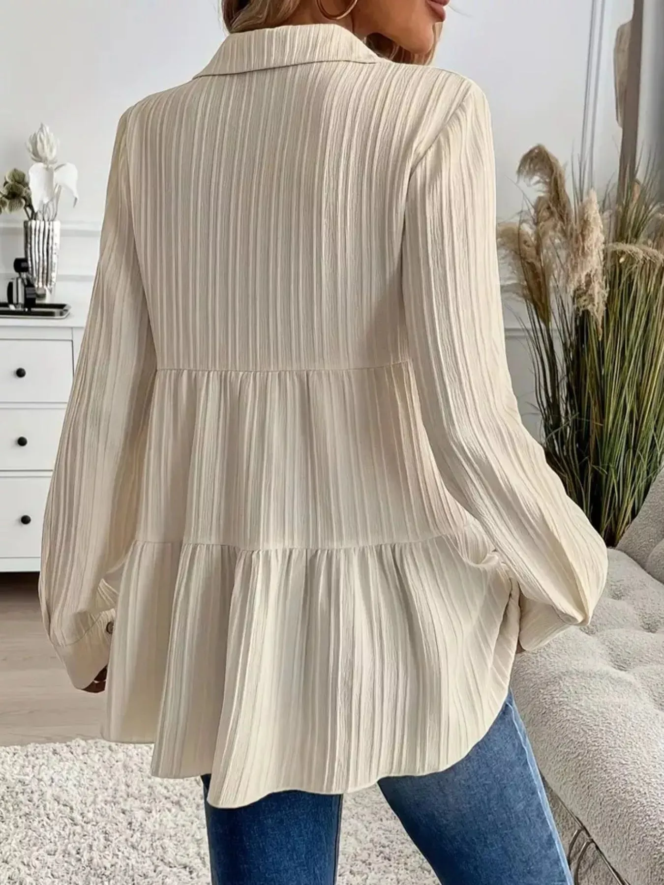 Button-Down Long Sleeve Tiered Shirt sold by Charming Charlie product image thumbnail 4