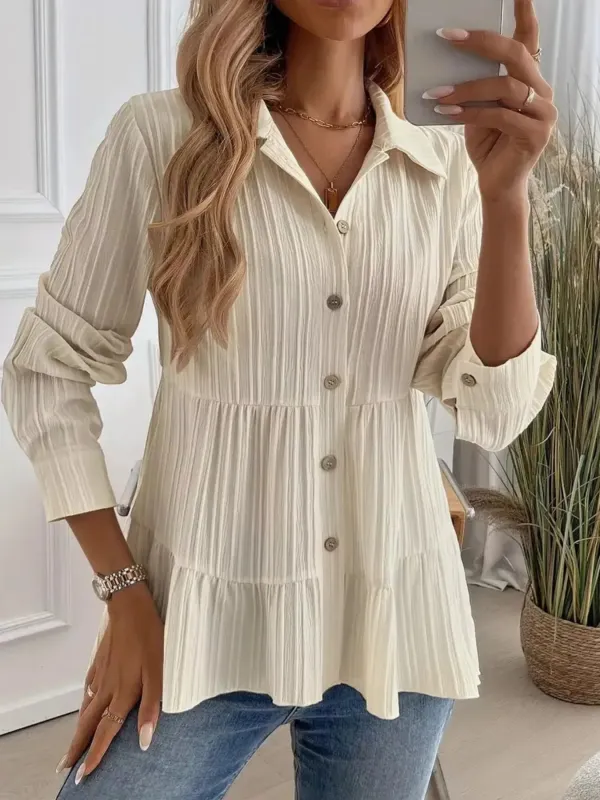 Button-Down Long Sleeve Tiered Shirt sold by Charming Charlie