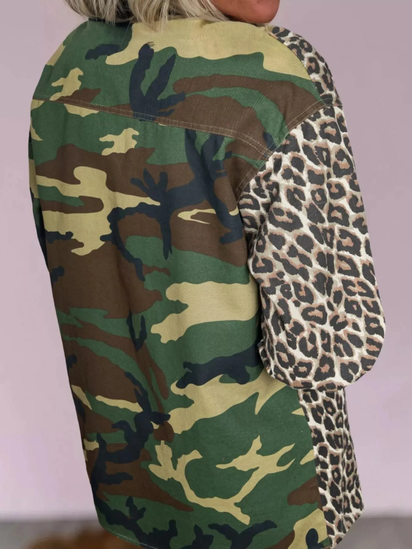 Camouflage Leopard Print Mixed Pattern Oversized Jacket sold by Charming Charlie product image thumbnail 3