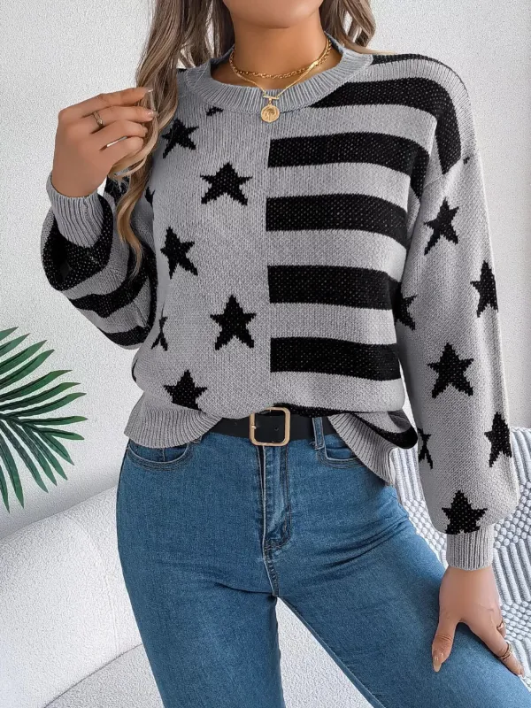 Stars and Stripes Pattern Casual Round Neck Sweater sold by Charming Charlie