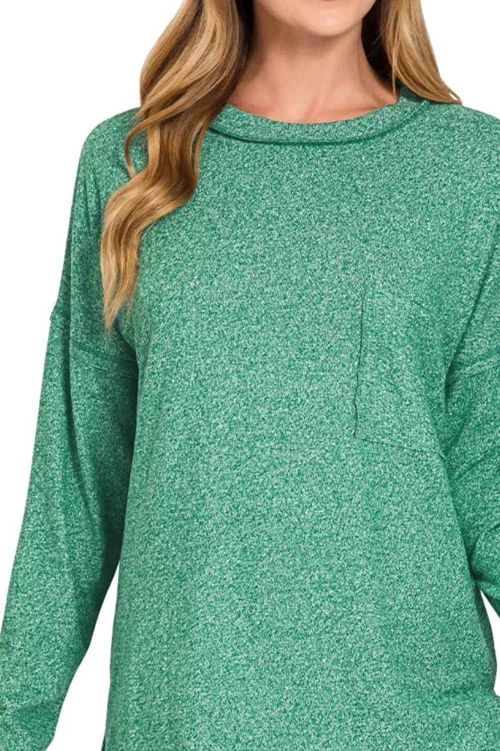 Zenana Soft Melange Hacci Round-Neck Long Sleeve T-Shirt sold by Charming Charlie product image thumbnail 3