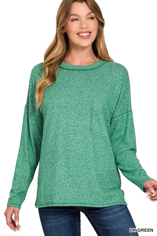 Zenana Soft Melange Hacci Round-Neck Long Sleeve T-Shirt sold by Charming Charlie