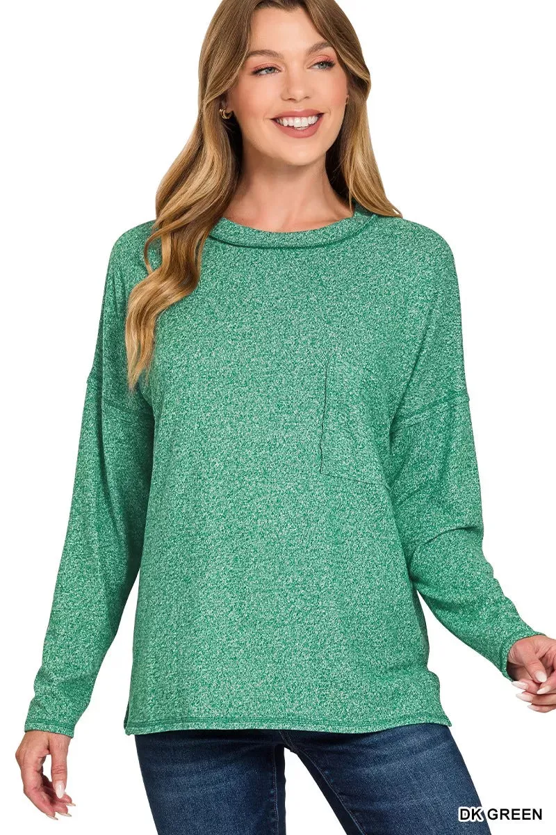 Zenana Soft Melange Hacci Round-Neck Long Sleeve T-Shirt sold by Charming Charlie