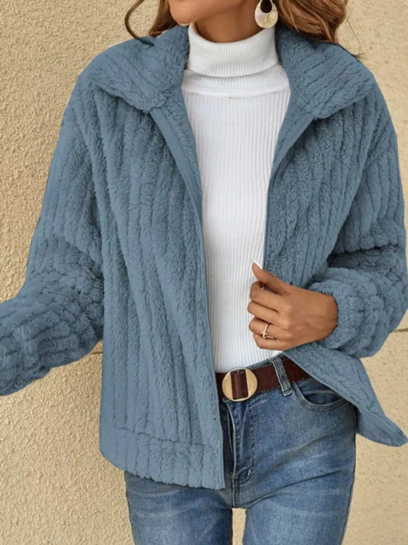 Full Size Zip-Up Long Sleeve Texture Jacket Plus Size sold by Charming Charlie product image thumbnail 4