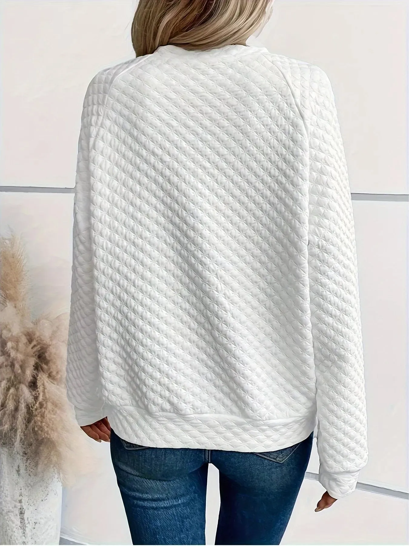 Textured Long Sleeve Notched Sweatshirt sold by Charming Charlie product image thumbnail 4