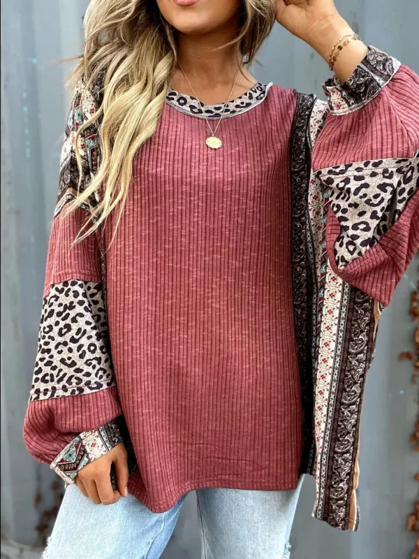 Leopard Color Block Ribbed Top sold by Charming Charlie