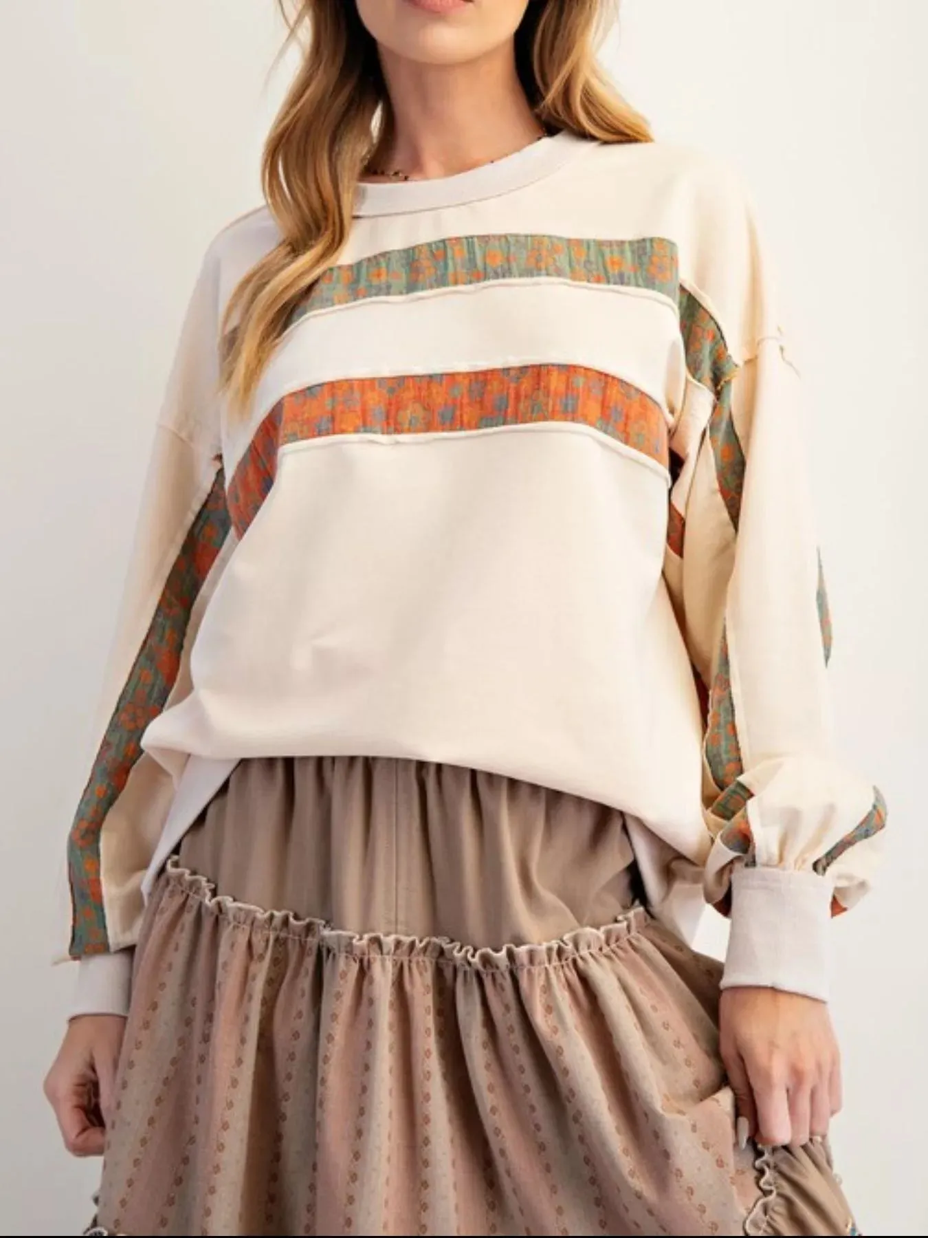 Bohemian Striped Oversized Sweatshirt sold by Charming Charlie