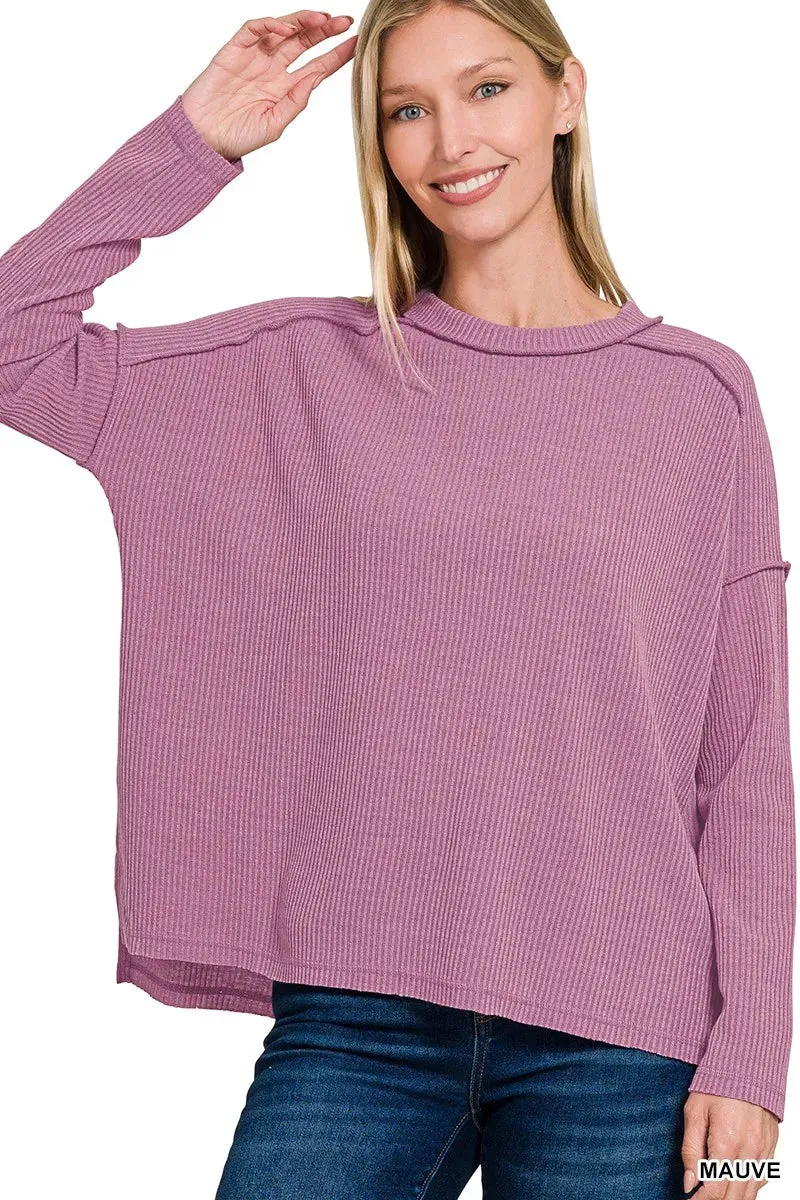 Zenana Ribbed Drop Shoulder Round Neck Sweater sold by Charming Charlie