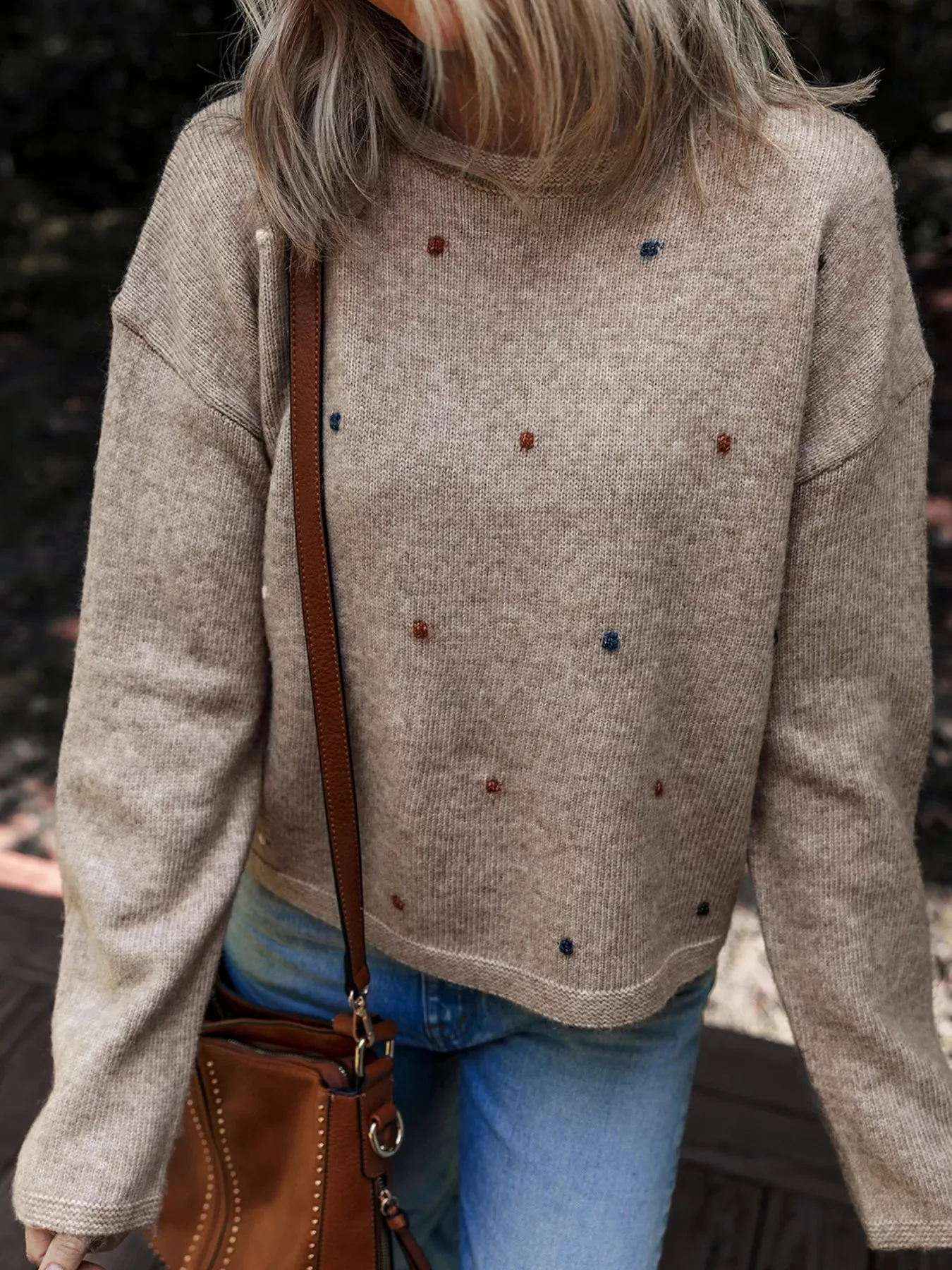 Contrast Colored Dot Detail Drop Shoulder Sweater sold by Charming Charlie product image thumbnail 4