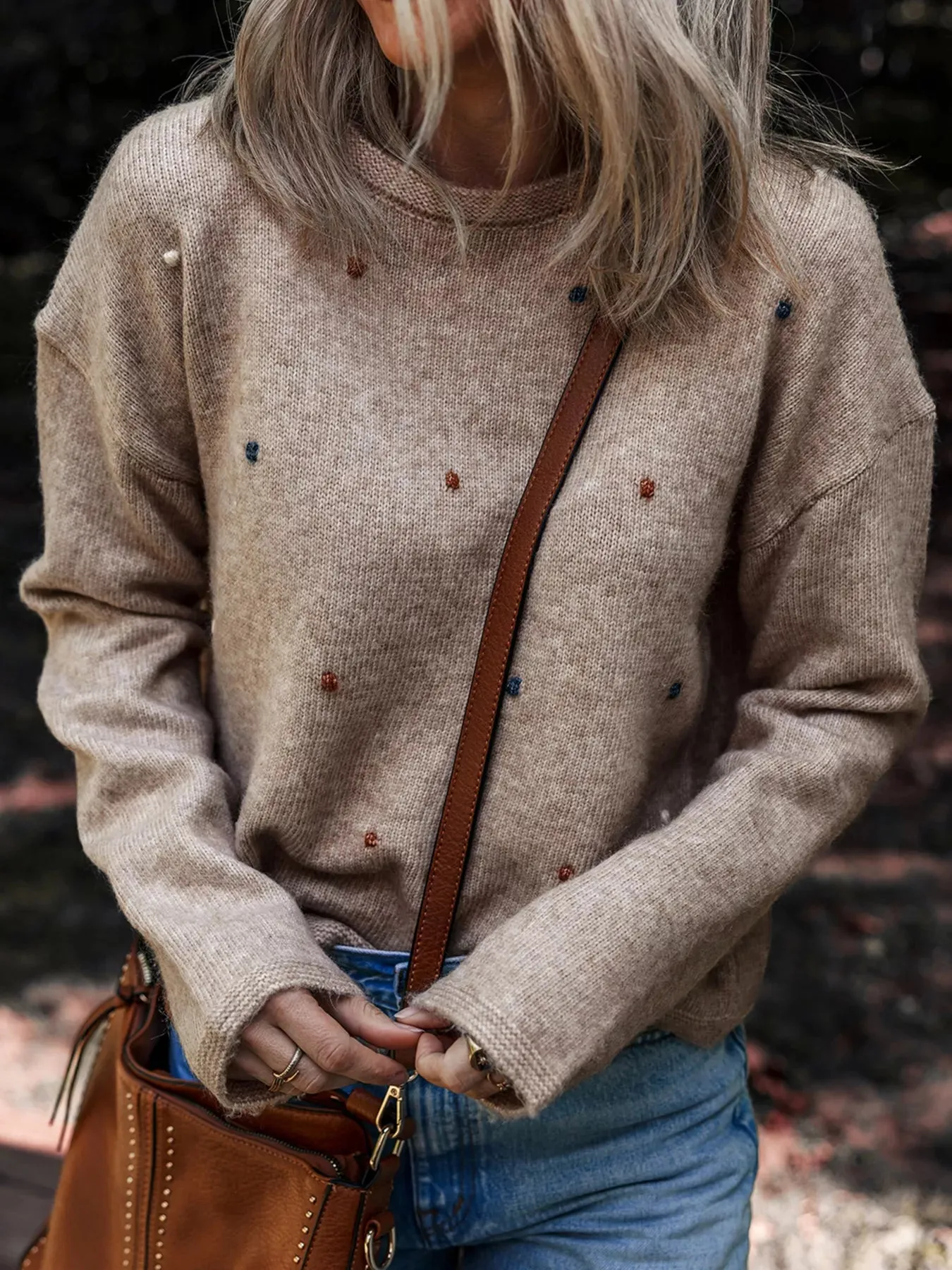Contrast Colored Dot Detail Drop Shoulder Sweater sold by Charming Charlie product image thumbnail 5