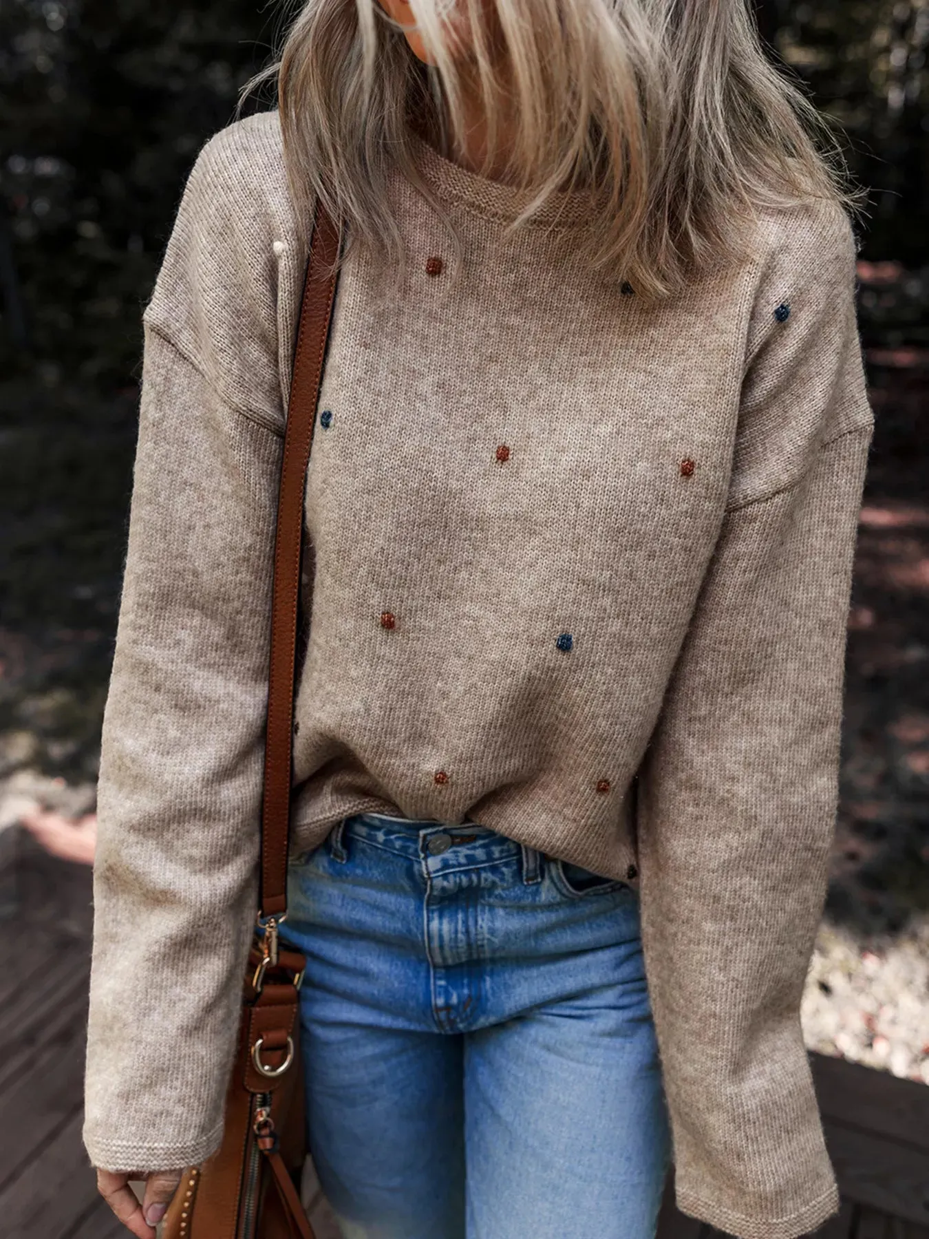 Contrast Colored Dot Detail Drop Shoulder Sweater sold by Charming Charlie product image thumbnail 3