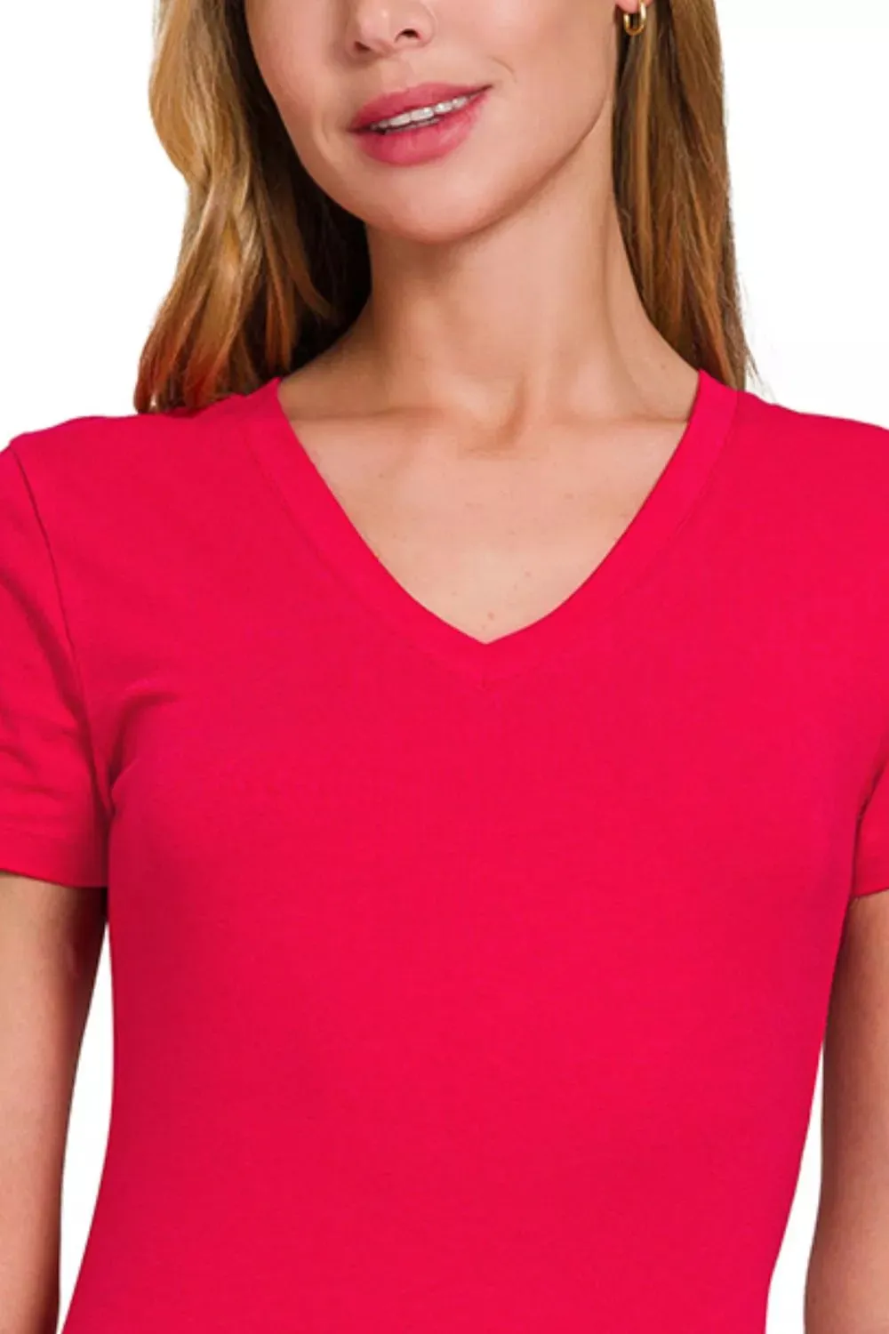 Zenana Basic Cotton V-Neck Short Sleeve T-Shirt sold by Charming Charlie product image thumbnail 2
