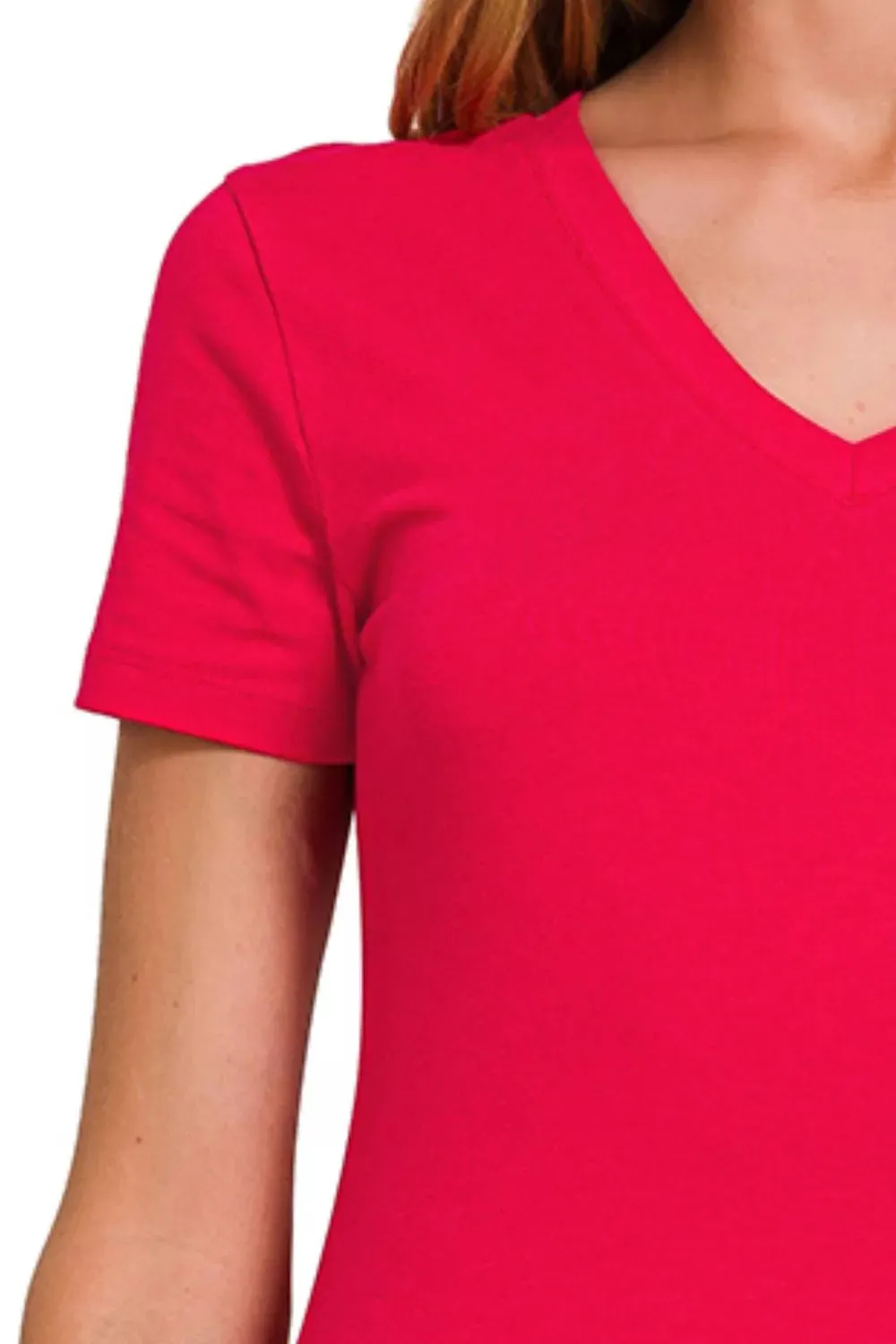 Zenana Basic Cotton V-Neck Short Sleeve T-Shirt sold by Charming Charlie product image thumbnail 3