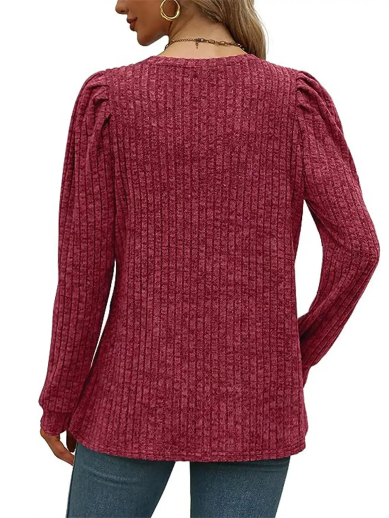 Ribbed Knit Top with Puff Sleeves sold by Charming Charlie product image thumbnail 4