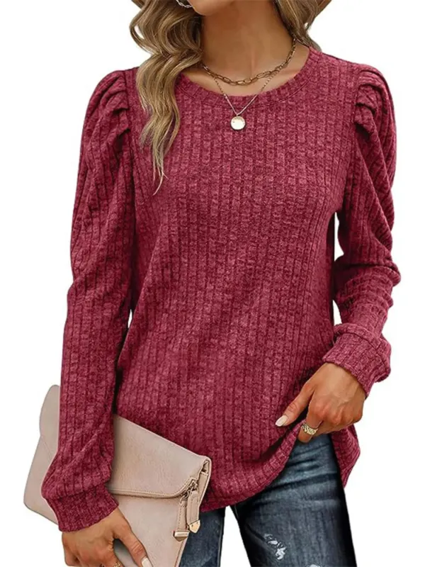 Ribbed Knit Top with Puff Sleeves sold by Charming Charlie