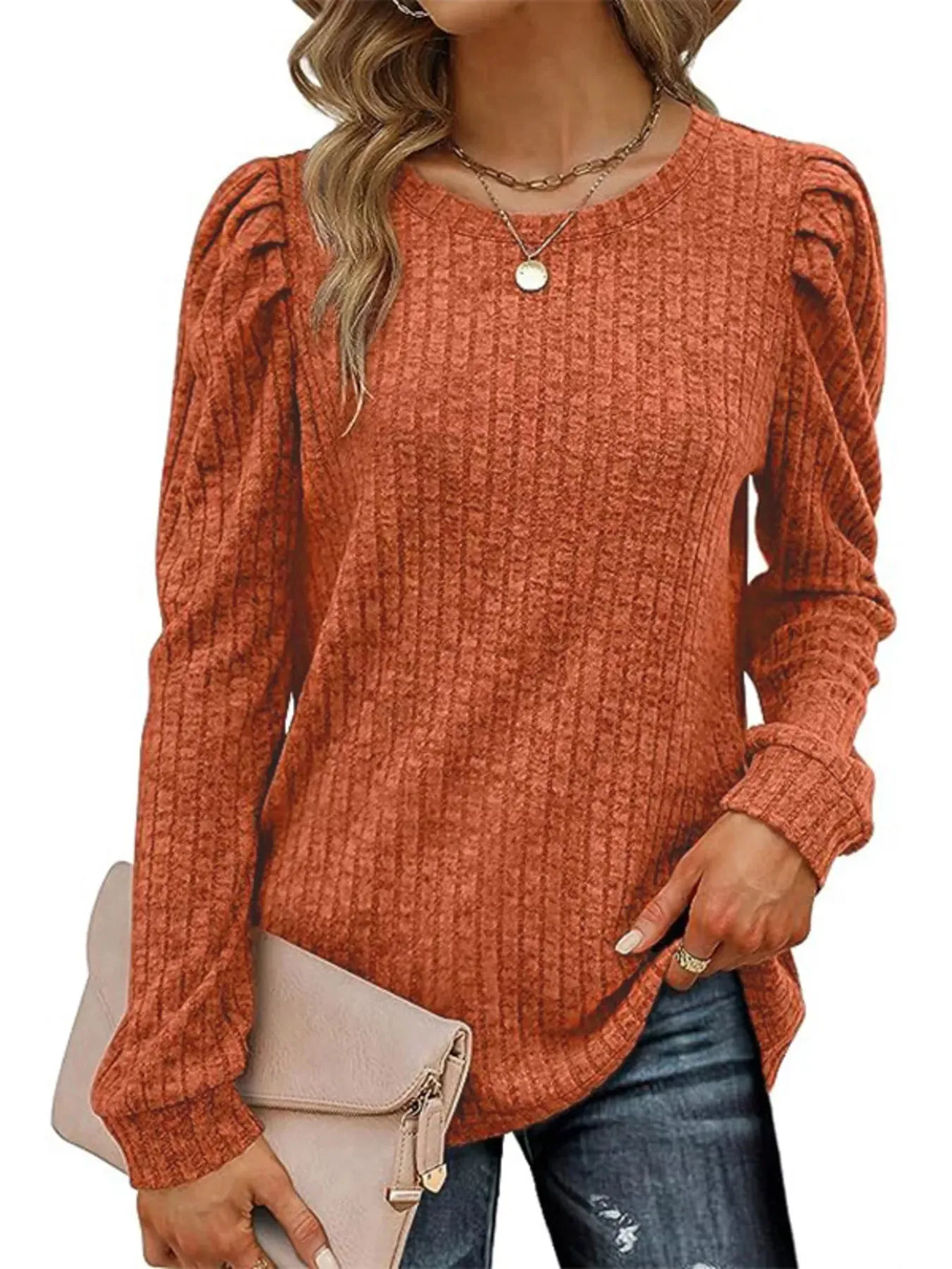 Ribbed Knit Top with Puff Sleeves sold by Charming Charlie product image thumbnail 5
