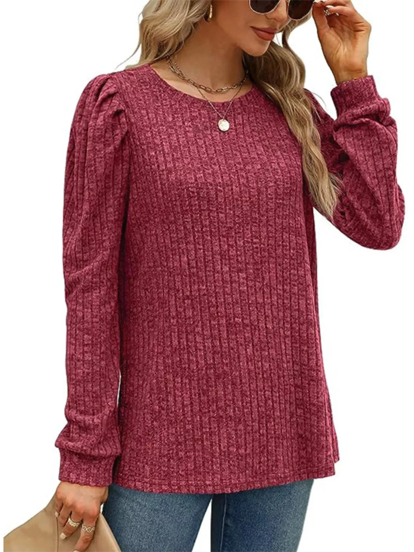 Ribbed Knit Top with Puff Sleeves sold by Charming Charlie product image thumbnail 3