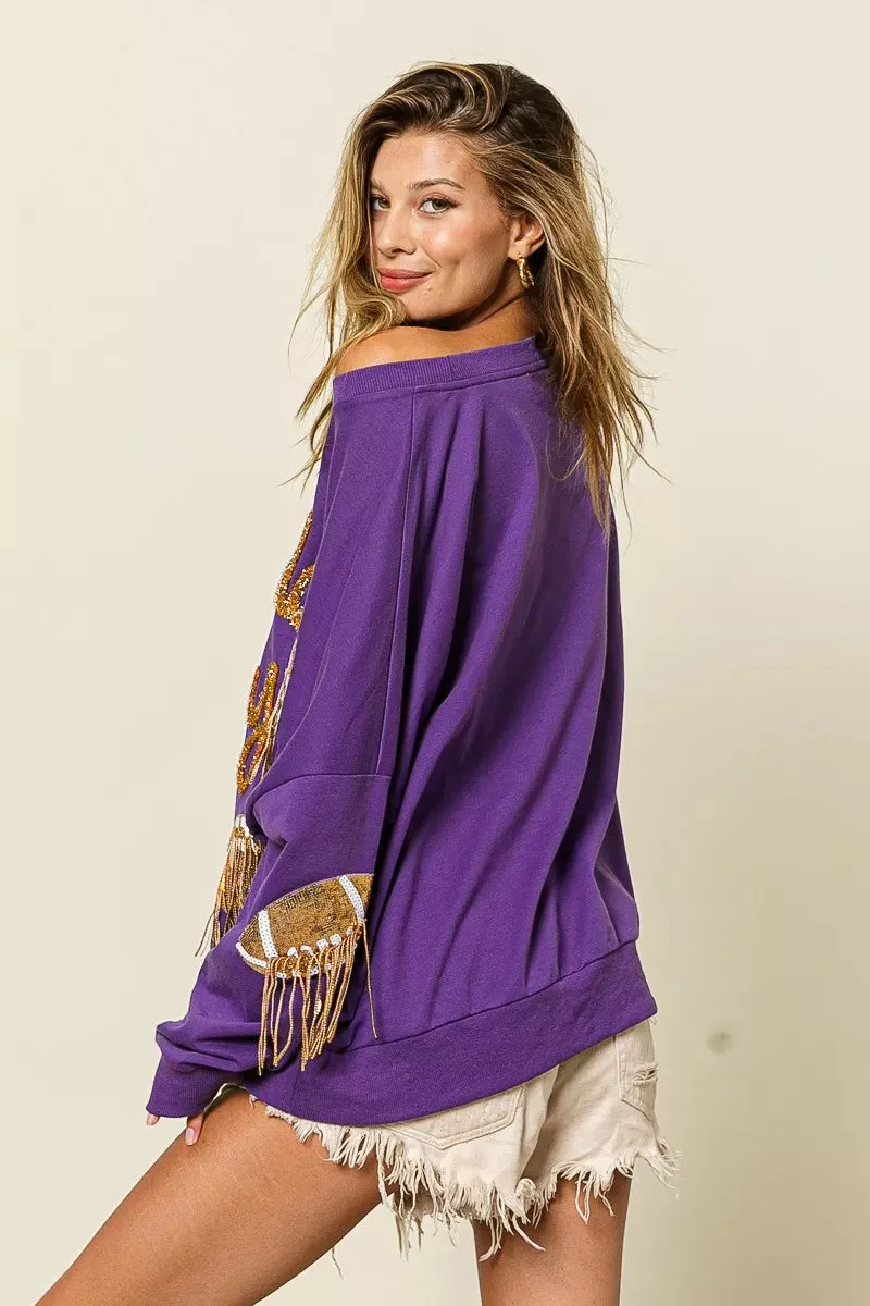 BiBi Sequin Football Patches Game Day Sweatshirt sold by Charming Charlie product image thumbnail 5