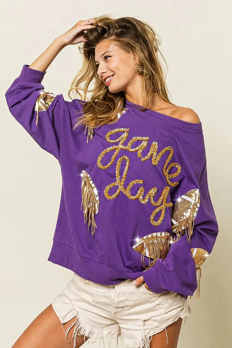 BiBi Sequin Football Patches Game Day Sweatshirt sold by Charming Charlie product image thumbnail 2