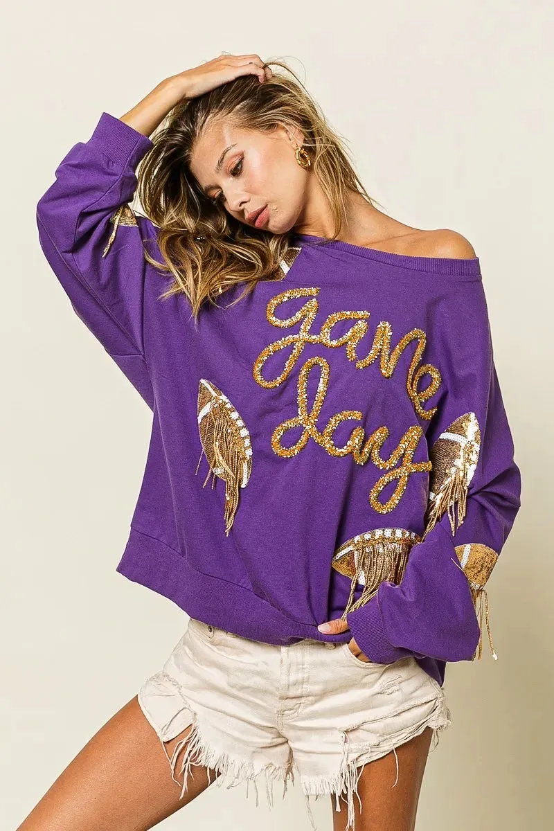 BiBi Sequin Football Patches Game Day Sweatshirt sold by Charming Charlie product image thumbnail 4
