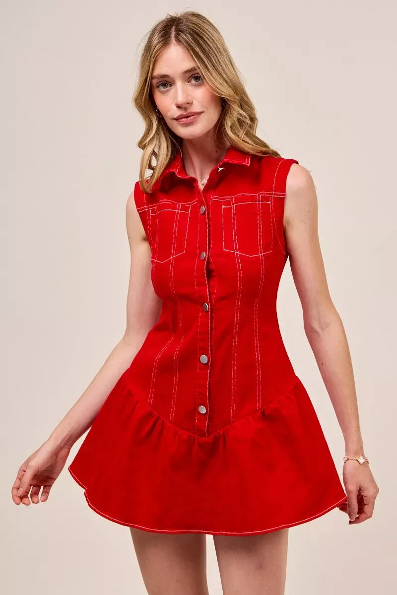 SO ME Button Down Sleeveless Collared Game Day Mini Dress sold by Charming Charlie product image thumbnail 3