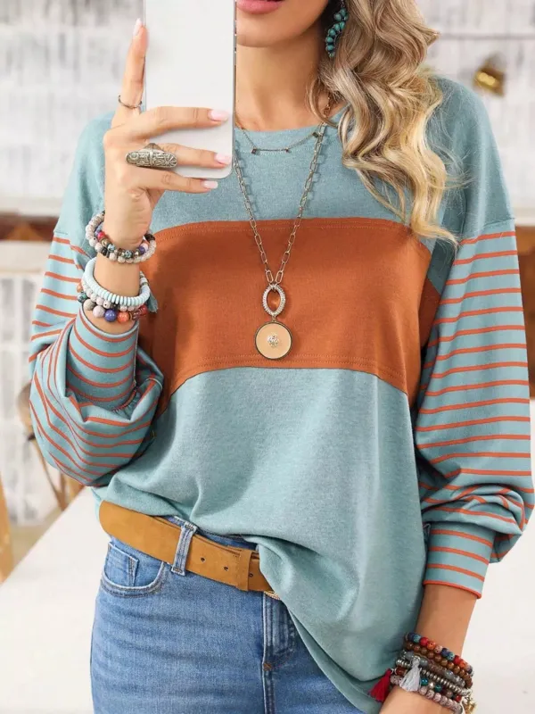 Striped Color Block Long Sleeve T-Shirt sold by Charming Charlie