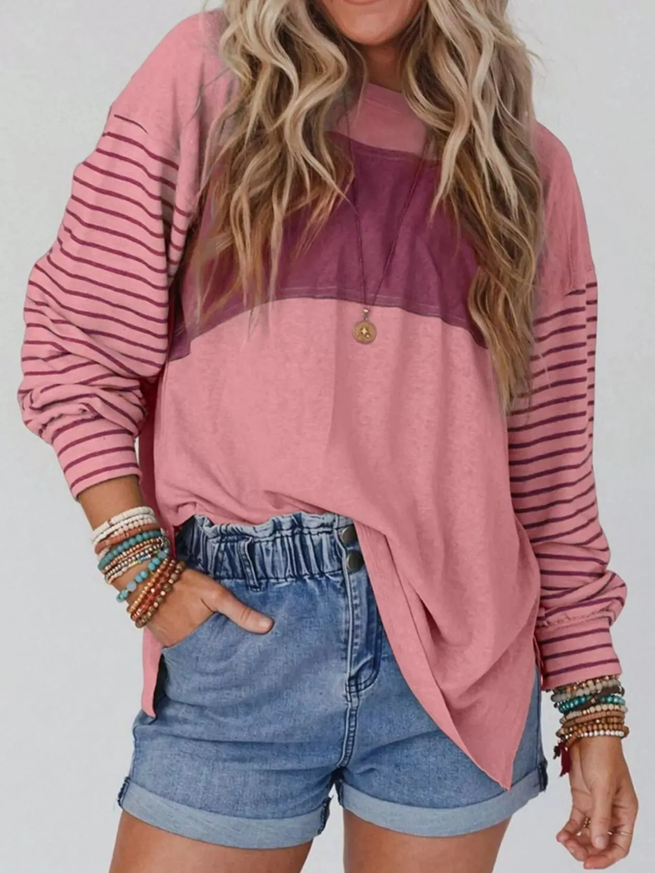 Striped Color Block Long Sleeve T-Shirt sold by Charming Charlie product image thumbnail 5