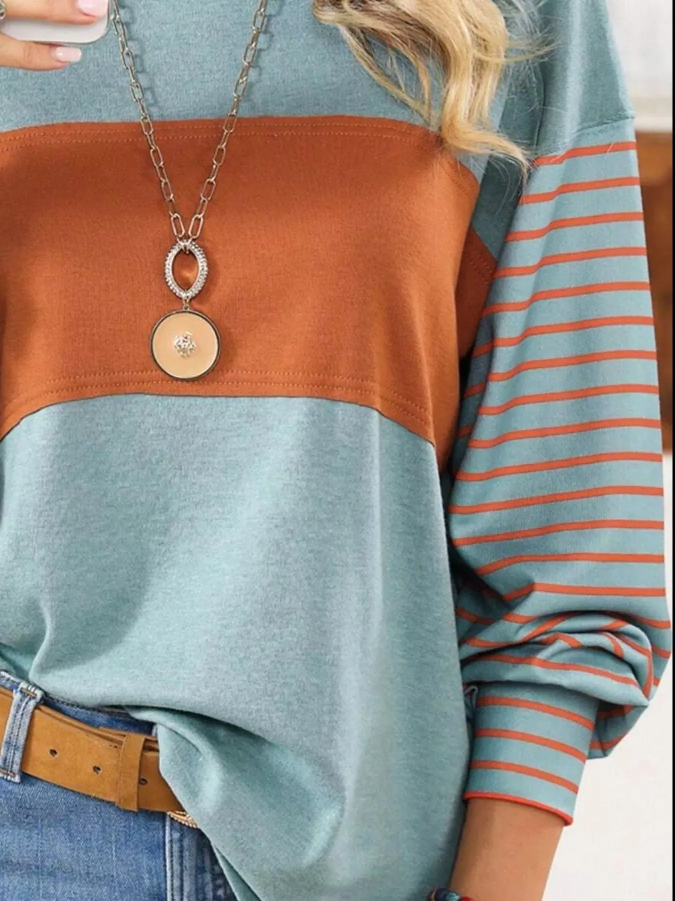Striped Color Block Long Sleeve T-Shirt sold by Charming Charlie product image thumbnail 2
