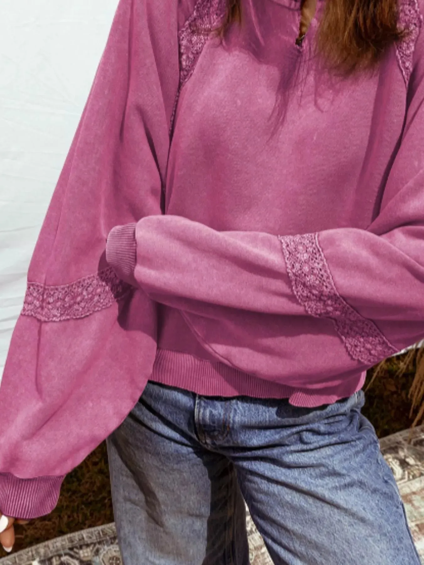 Lace Trim Long Sleeve Sweatshirt sold by Charming Charlie product image thumbnail 2