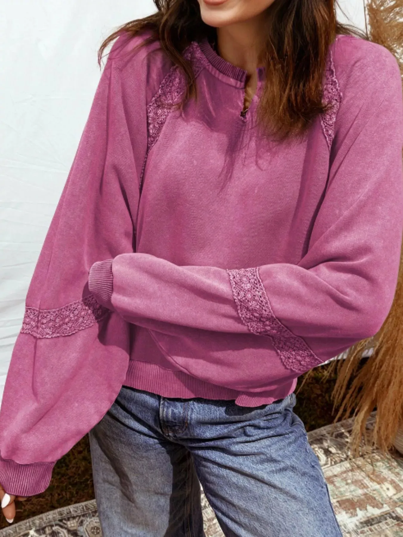 Lace Trim Long Sleeve Sweatshirt sold by Charming Charlie product image thumbnail 3